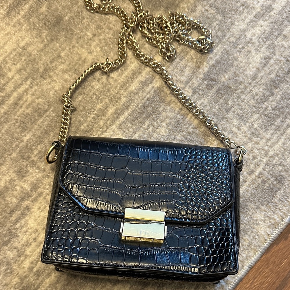 Dynamite Black Croc-Embossed Crossbody Bag